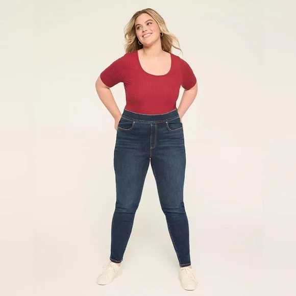 NWOT-Lane Bryant Dark Blue High Rise Pull On Skinny fit jeans - Picture 2 of 9